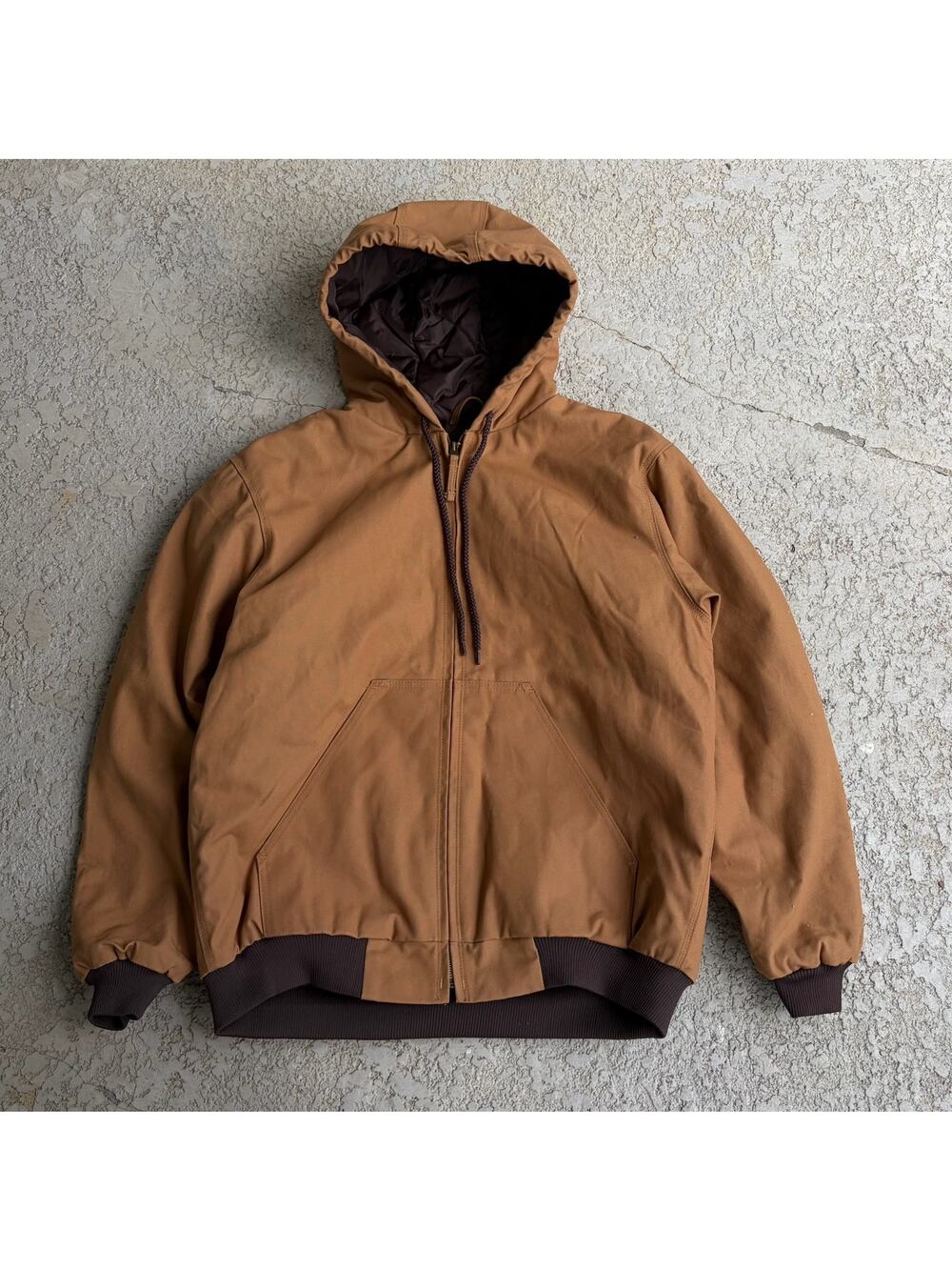 Blue Mountain Brown Solid Hooded Zip Bomber Coat Jacket Outerwear Large L